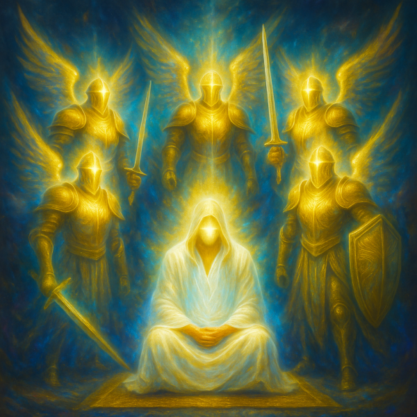 Angelic protection talisman with golden flaming wings, offering extreme spiritual defense against black magic, djinn, and dark energy.